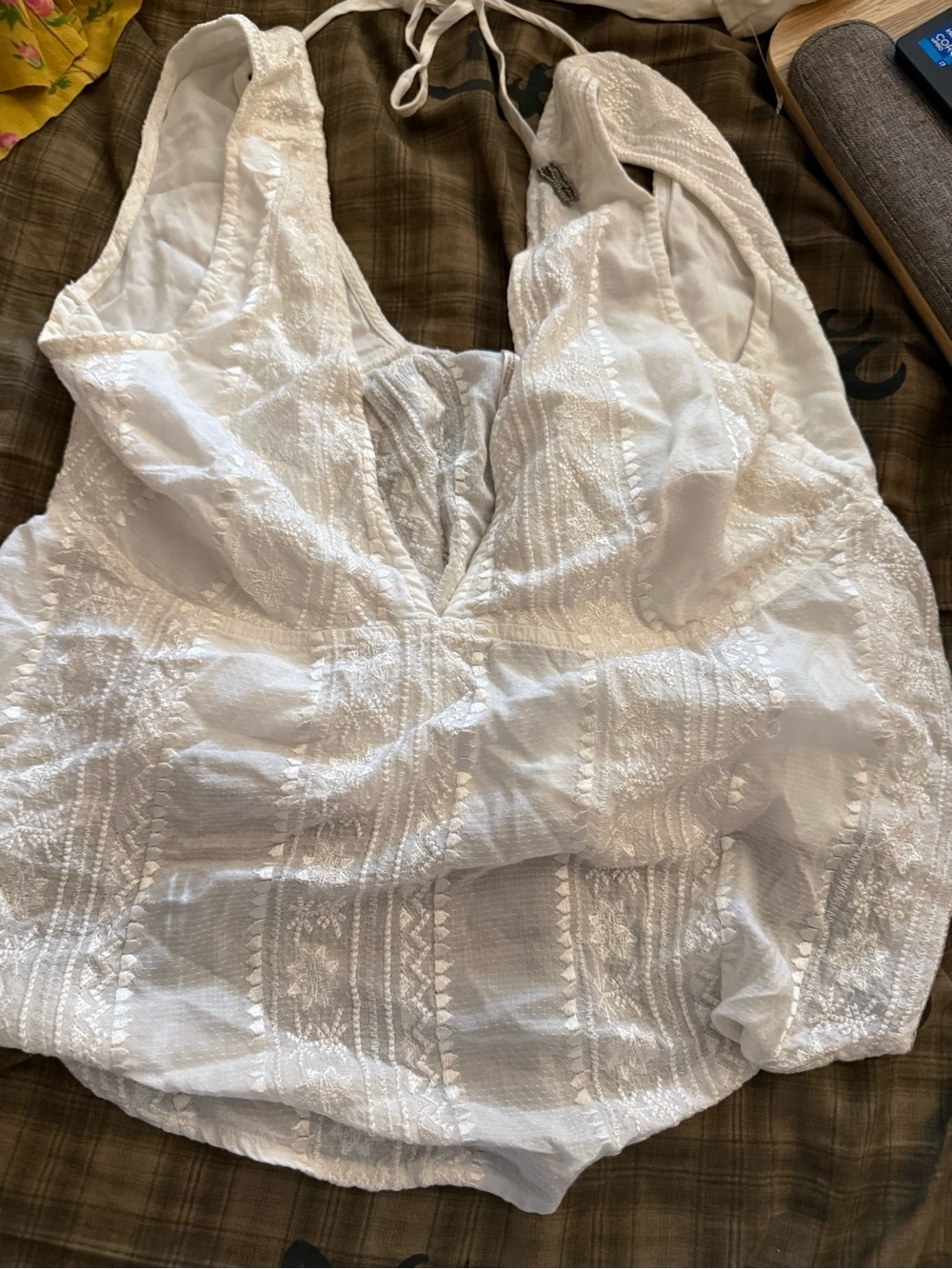 Free People White Embroidered Halter Cami